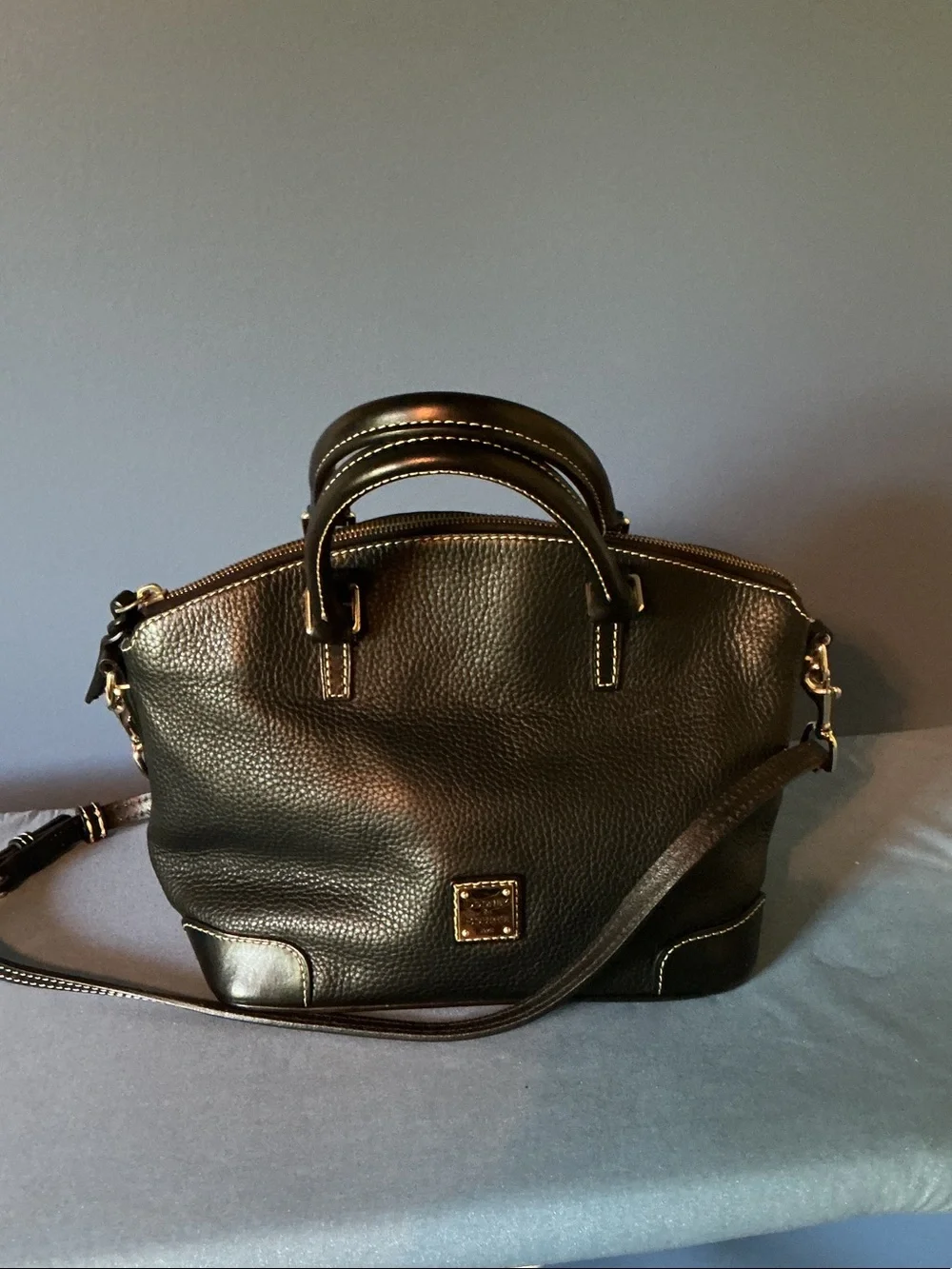 Dooney & Bourke Black Pebbled Leather Satchel with Gold Hardware